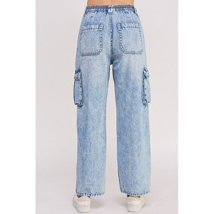 High Waist Baggy Denim Cargo Ankle Length Trousers