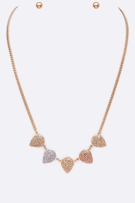 Pear Shape Wire Textured Collar Necklace Set