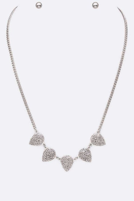 Pear Shape Wire Textured Collar Necklace Set