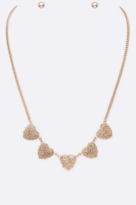 Wired Textured Heart Shape Collar Necklace Set