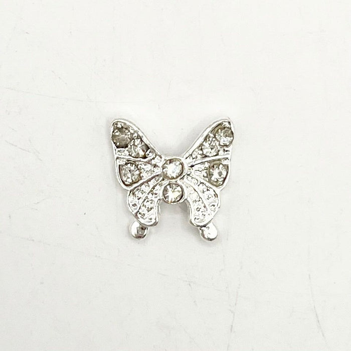 Queen - Nail Charms 10pc - #150 Silver Butterflies w/ White Stones