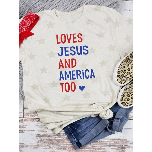 Loves Jesus and America Too Graphic Tee