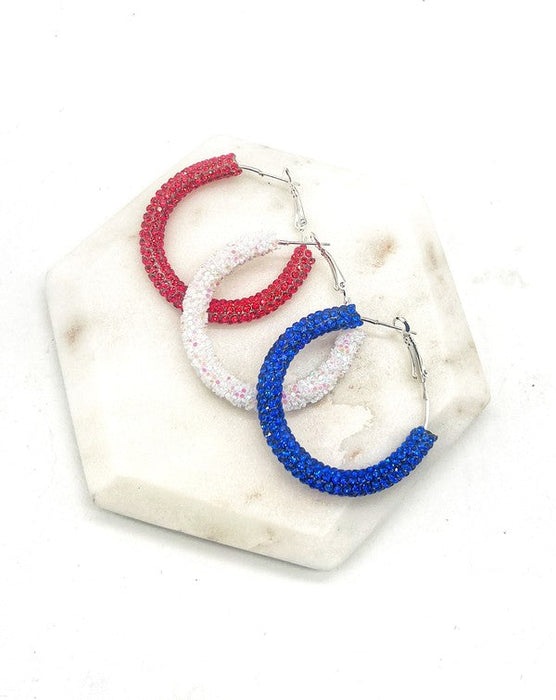 Royal Blue Glitter Hoop Earrings Independence Day