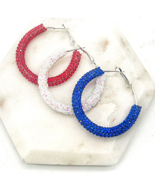 Royal Blue Glitter Hoop Earrings Independence Day