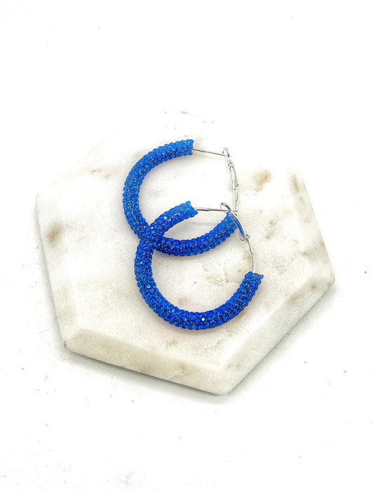 Royal Blue Glitter Hoop Earrings Independence Day