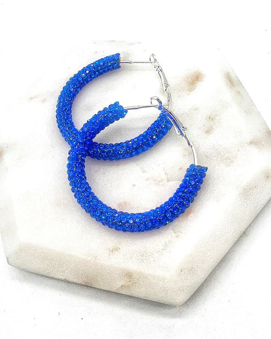 Royal Blue Glitter Hoop Earrings Independence Day