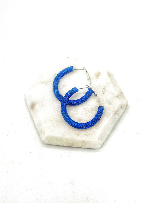 Royal Blue Glitter Hoop Earrings Independence Day