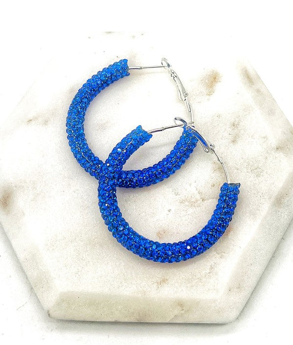 Royal Blue Glitter Hoop Earrings Independence Day