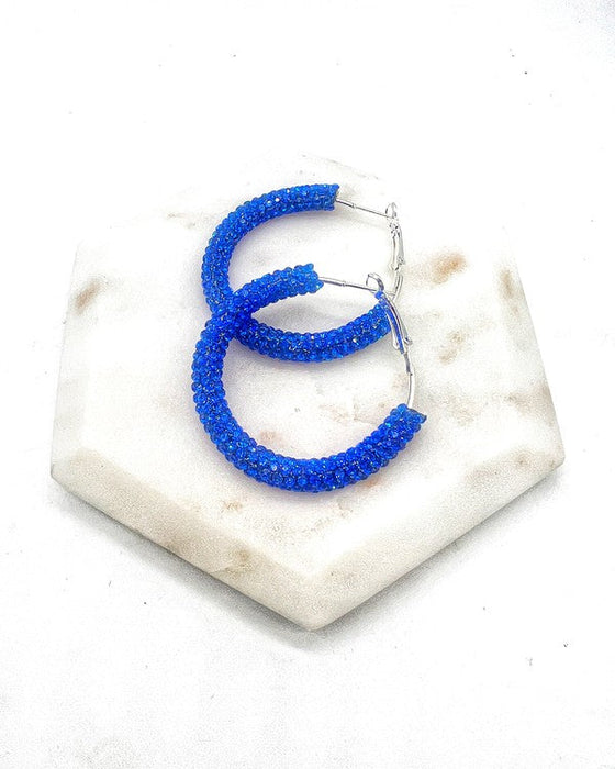 Royal Blue Glitter Hoop Earrings Independence Day