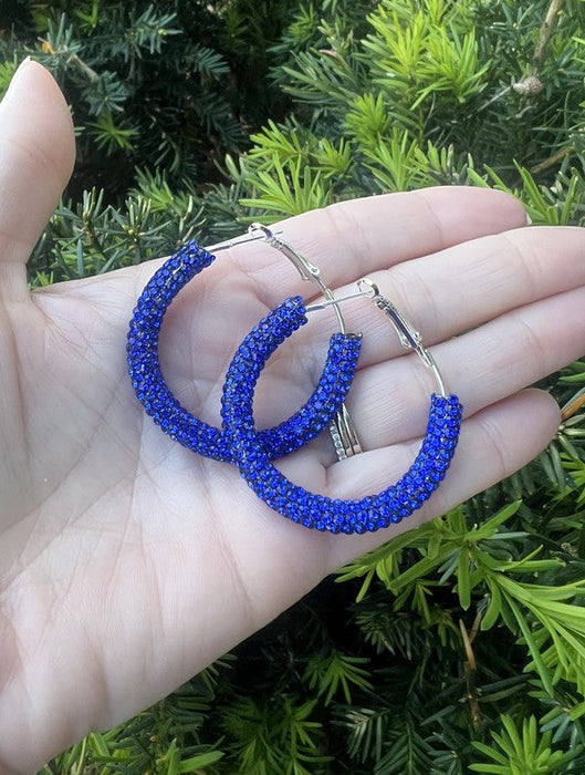 Royal Blue Glitter Hoop Earrings Independence Day