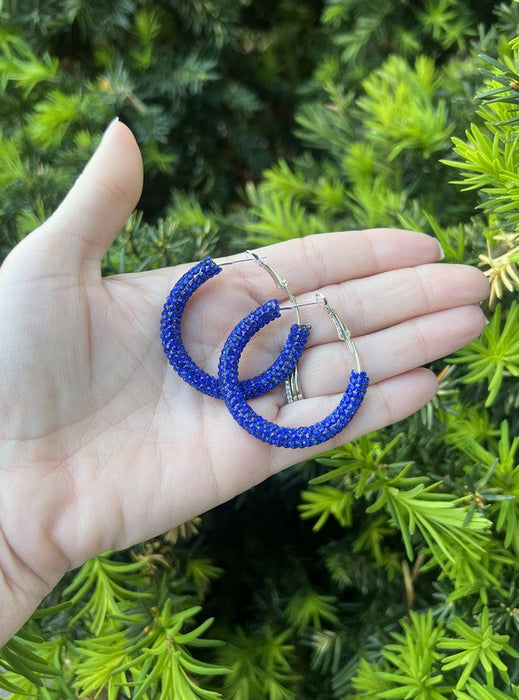 Royal Blue Glitter Hoop Earrings Independence Day