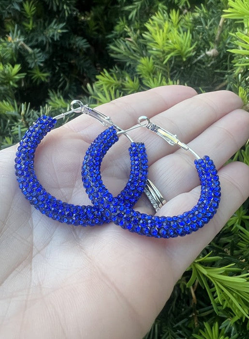 Royal Blue Glitter Hoop Earrings Independence Day