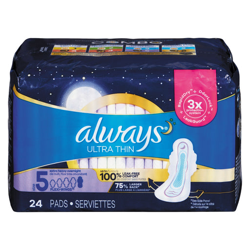 Always Always Ultra Thin Pads with Wings, Size 5 Extra Heavy Overnight, 24 Count Feminine Pads & Protectors Dark Slate Gray