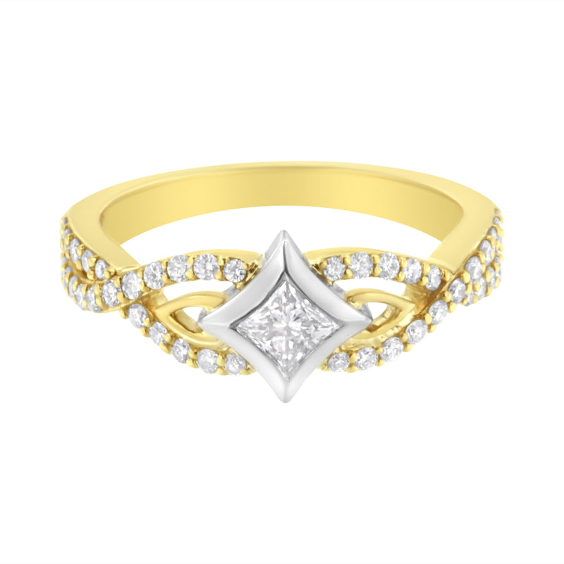 Bids.com 10K Two Tone Color 2/3 Cttw Diamond Kite and Twist Shank Ring (H-I Color,SI2-I1 Clarity) Rings