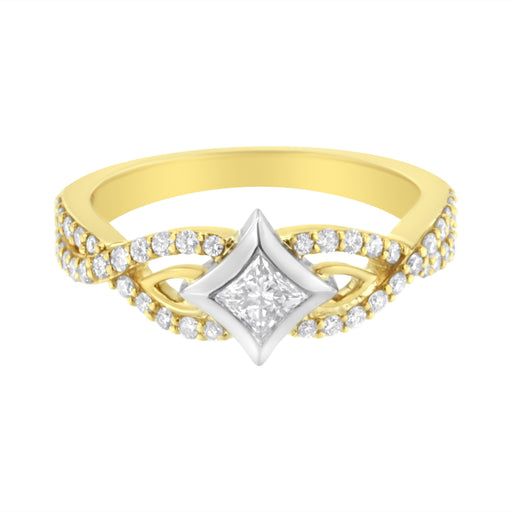 Bids.com 10K Two Tone Color 2/3 Cttw Diamond Kite and Twist Shank Ring (H-I Color,SI2-I1 Clarity) Rings