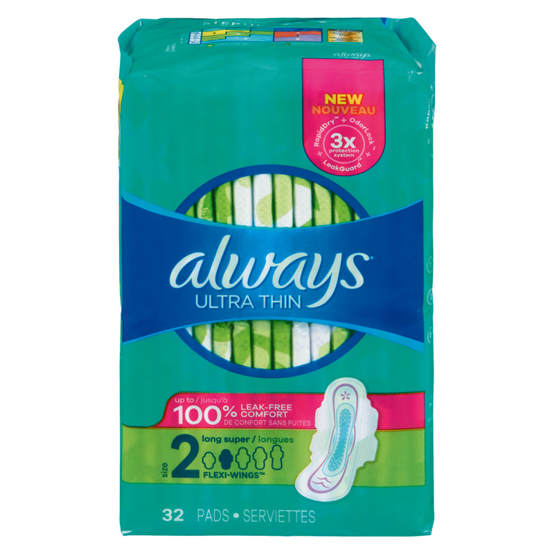 Always Always Ultra Thin Pads With Wings, Size 2, Long, Super Absorbent Health & Beauty Dark Cyan