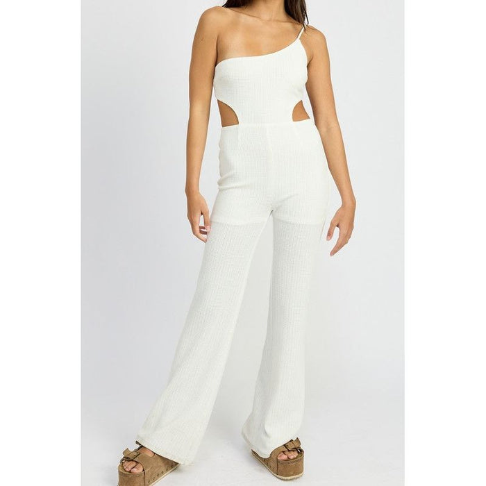 One Shoulder Waffle Knit Jumpsuit