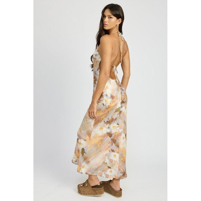 HALTER NECK FLORAL MAXI DRESS