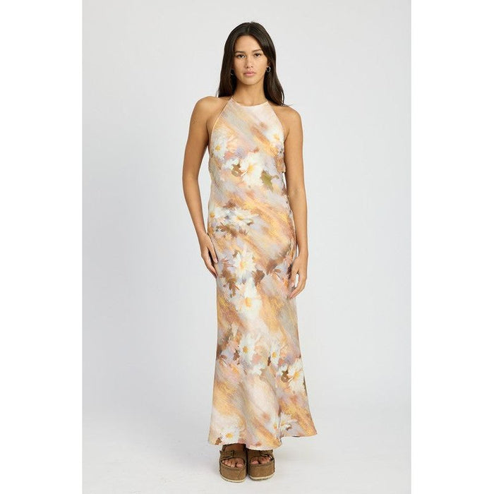 HALTER NECK FLORAL MAXI DRESS