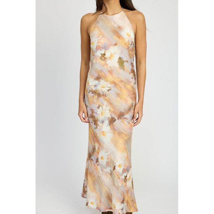 HALTER NECK FLORAL MAXI DRESS