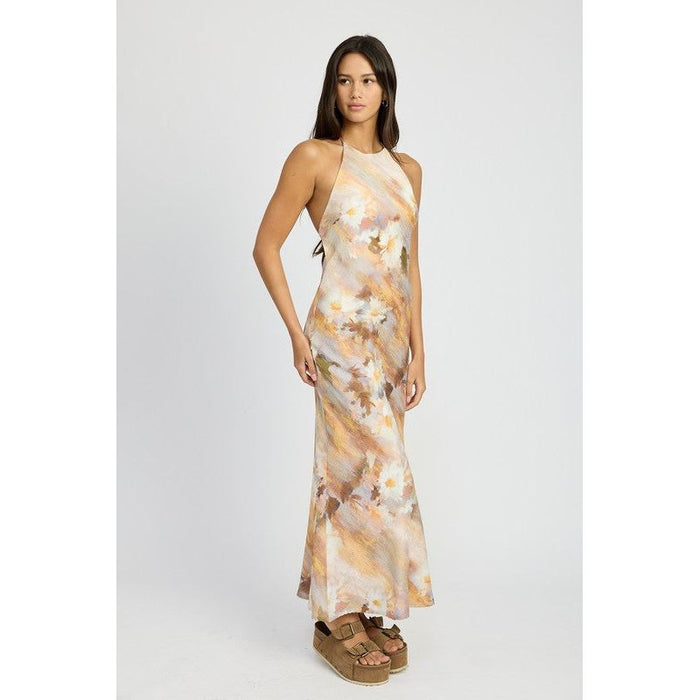 HALTER NECK FLORAL MAXI DRESS