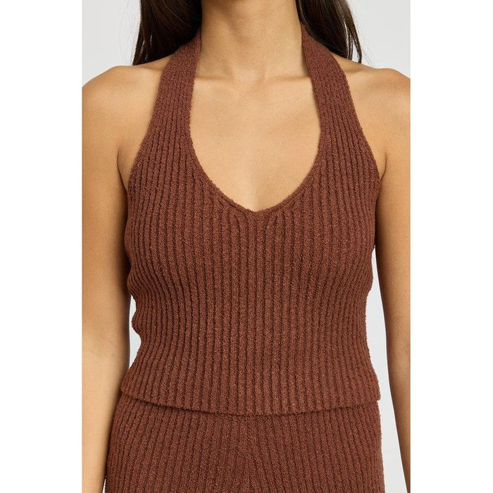 RIBBED HALTER NECK TOP