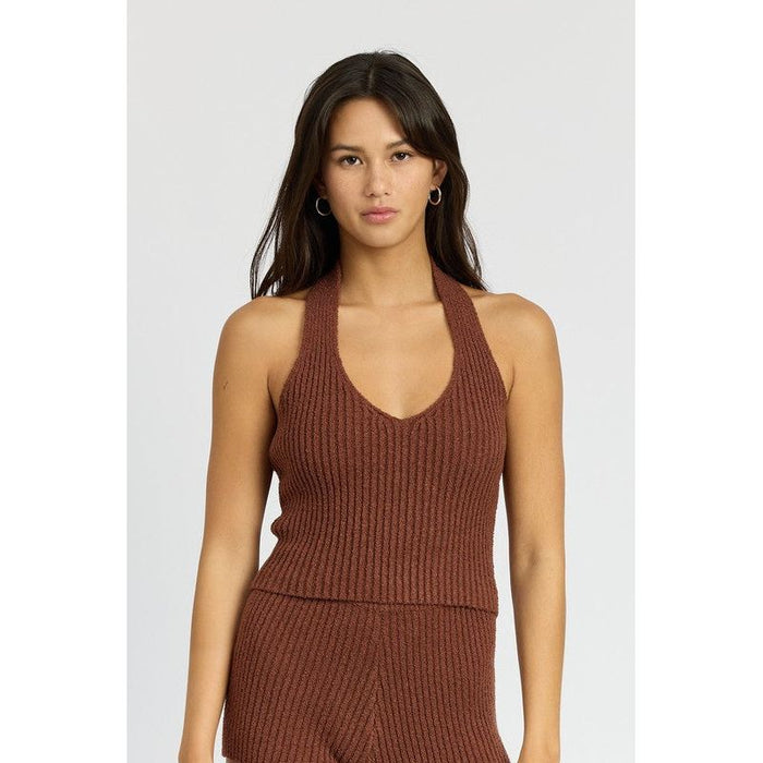 RIBBED HALTER NECK TOP