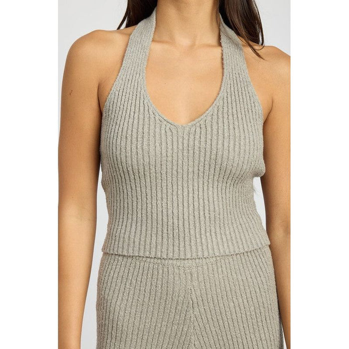 RIBBED HALTER NECK TOP