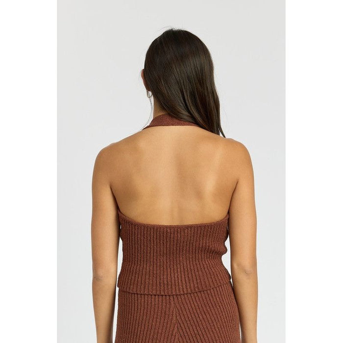 RIBBED HALTER NECK TOP