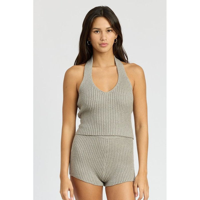 RIBBED HALTER NECK TOP