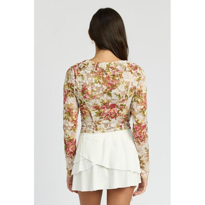 FLORAL PRINT BLOUSE WITH RUFFLE DETAIL