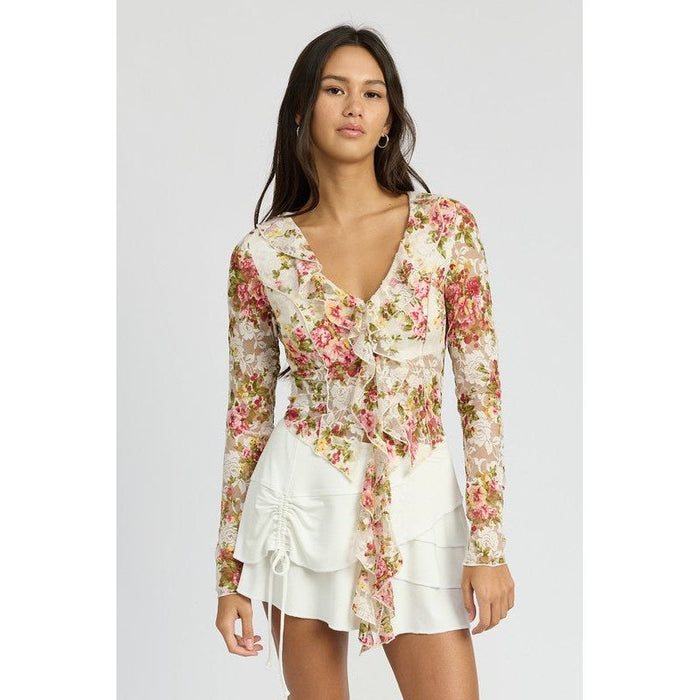 FLORAL PRINT BLOUSE WITH RUFFLE DETAIL