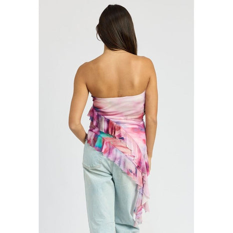 Asymmetrical Ruffle Hem Tube Top in Mauve