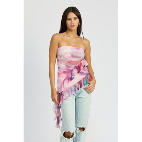 Asymmetrical Ruffle Hem Tube Top in Mauve