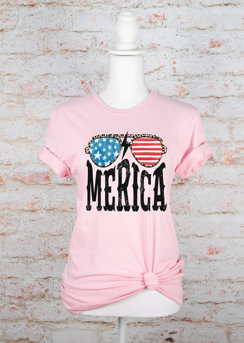 Merica Sunglasses Crew Neck Graphic Tee