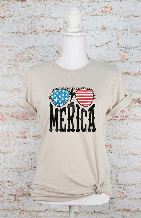 Merica Sunglasses Crew Neck Graphic Tee