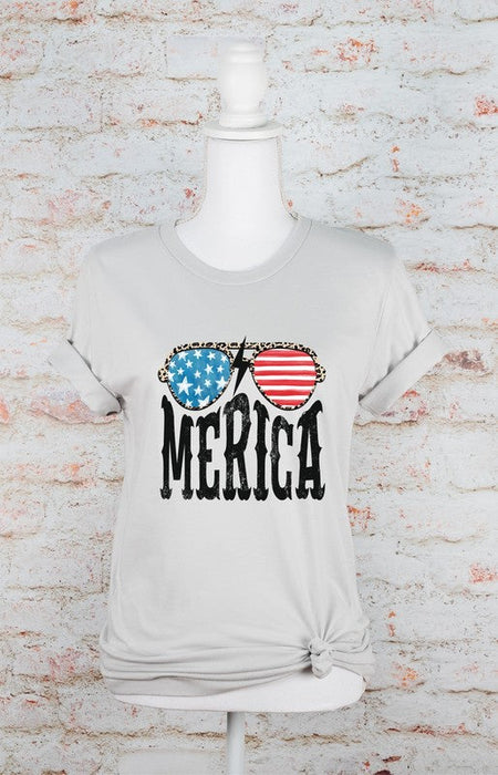 Merica Sunglasses Crew Neck Graphic Tee