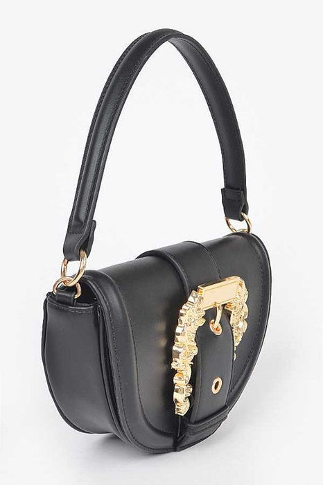 Motif Engraved Buckle Top Handle Convertible Bag