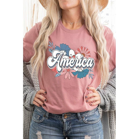 Floral America Graphic T Shirts