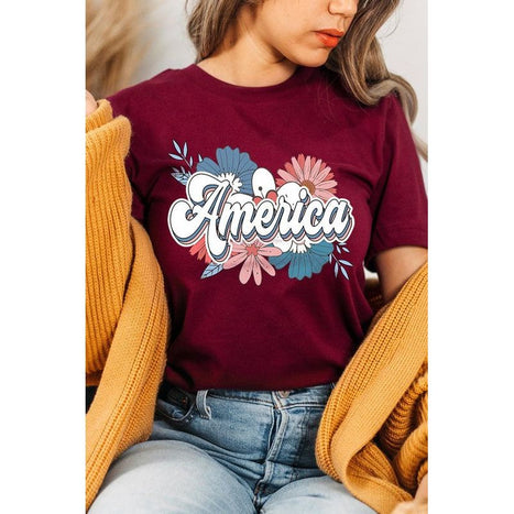 Floral America Graphic T Shirts