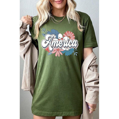 Floral America Graphic T Shirts