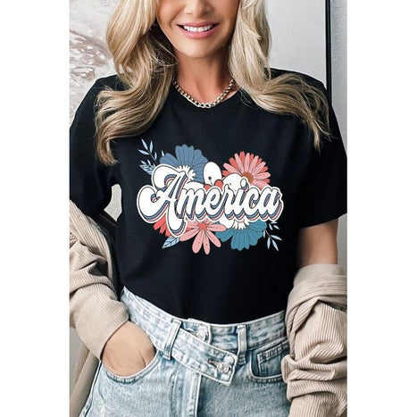 Floral America Graphic T Shirts