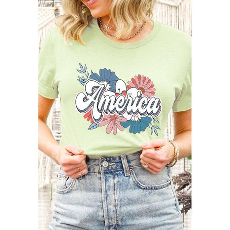 Floral America Graphic T Shirts