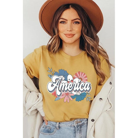 Floral America Graphic T Shirts