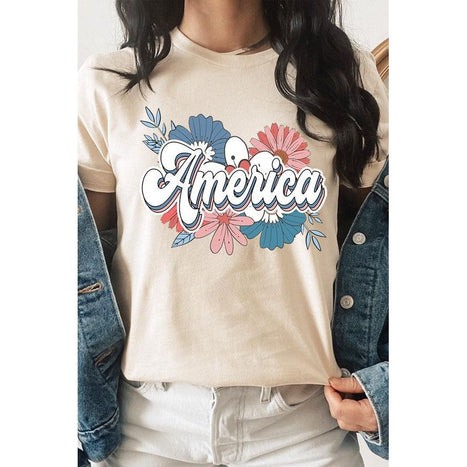 Floral America Graphic T Shirts