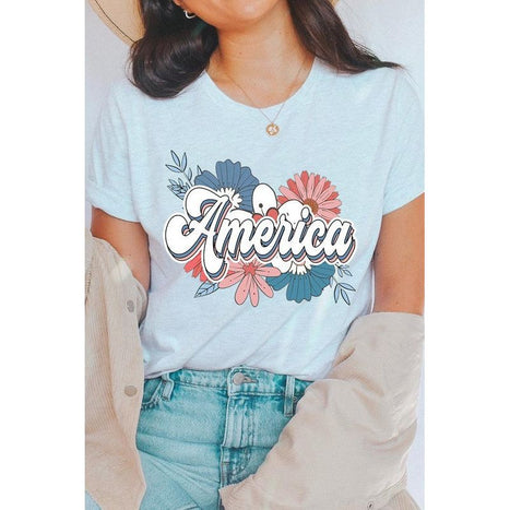 Floral America Graphic T Shirts