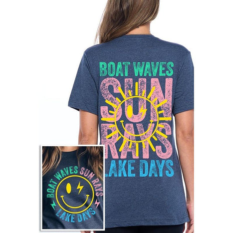 Boat Waves Sun Rays Lake Days Graphic T Shirts