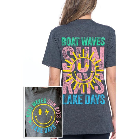 Boat Waves Sun Rays Lake Days Graphic T Shirts