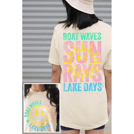 Boat Waves Sun Rays Lake Days Graphic T Shirts