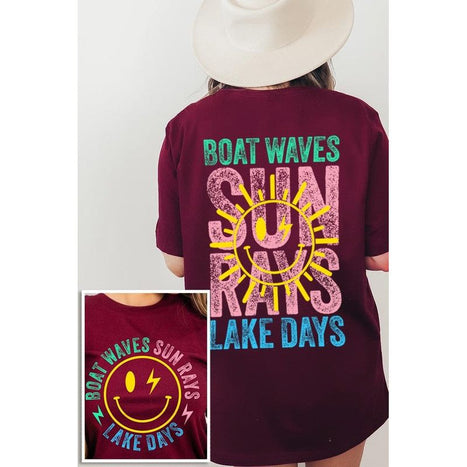 Boat Waves Sun Rays Lake Days Graphic T Shirts